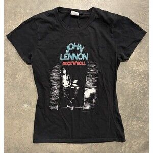 Vintage John Lennon Rock ‘n’ Roll Shirt Women’s Small Black Cotton T-Shirt
